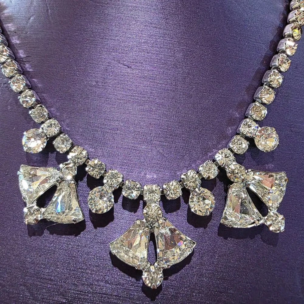 1940-1954 Joseph Weisner NY Brilliant Crystal Drop Rhinestone Statement Necklace